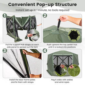 6-Sided Camping Gazebo Instant Setup Hub Tent 