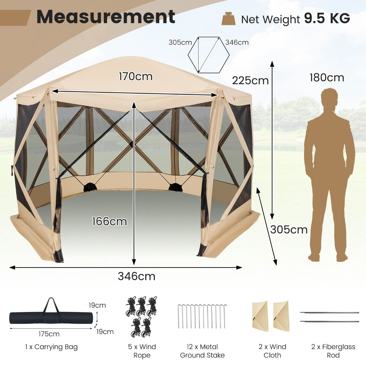 6-Sided Camping Gazebo Instant Setup Hub 