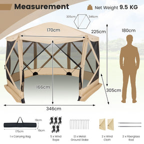 6-Sided Camping Gazebo Instant Setup Hub 