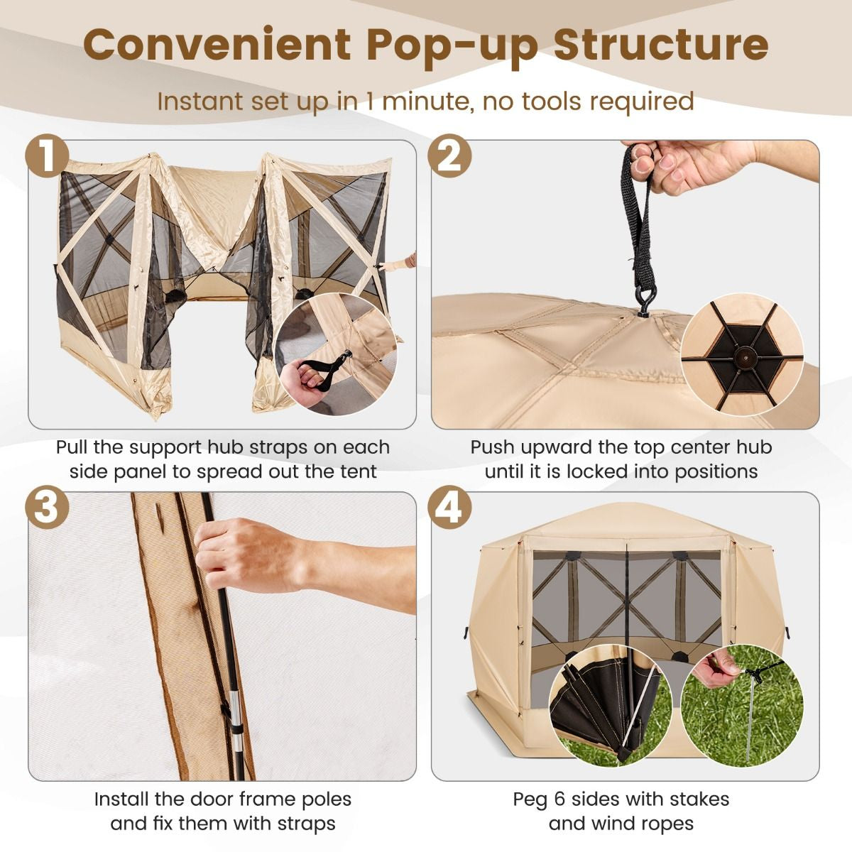 6-Sided Camping Gazebo Instant Tent