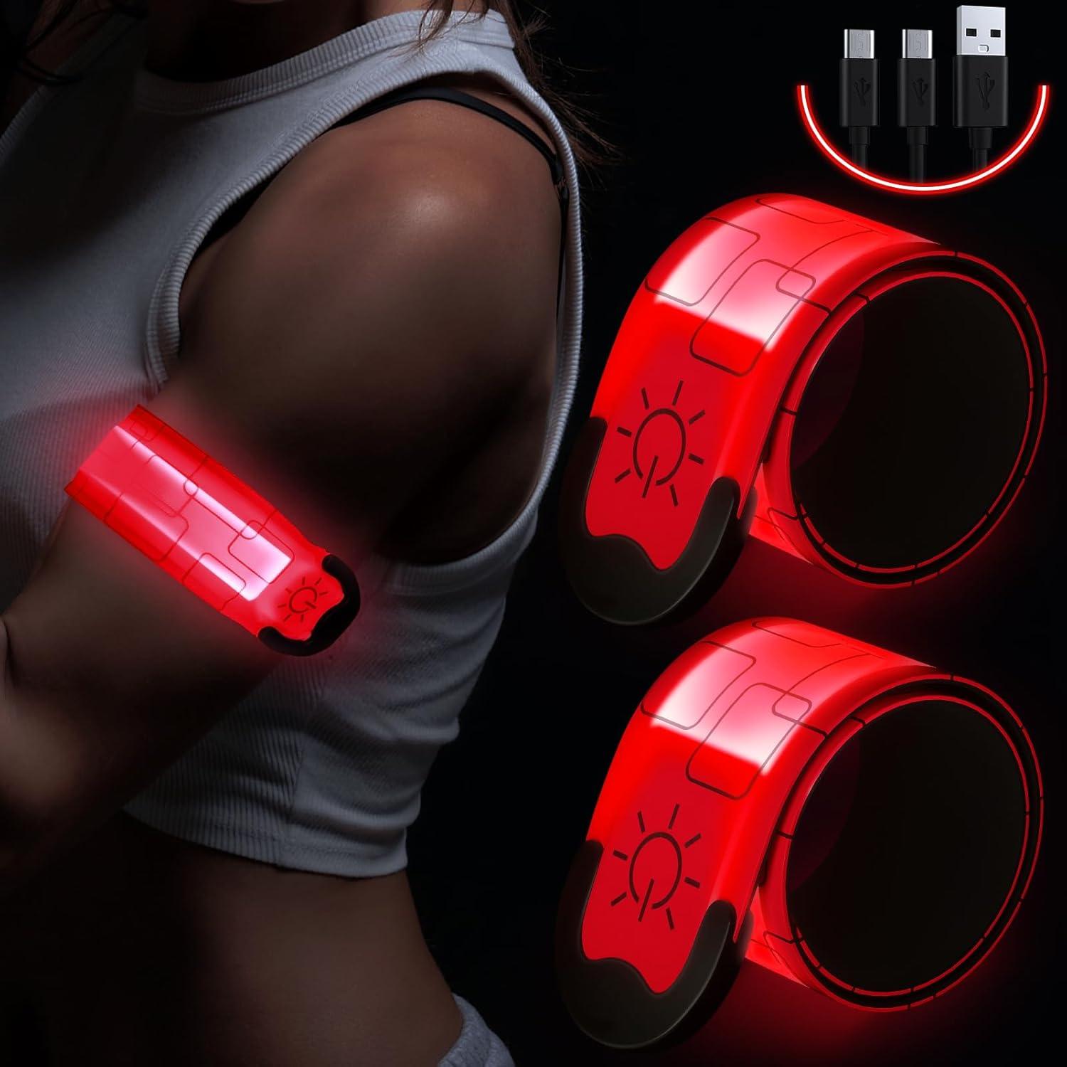 Led Armbands for Runners - 2pcs Armband Lights for Running USB Rechargeable