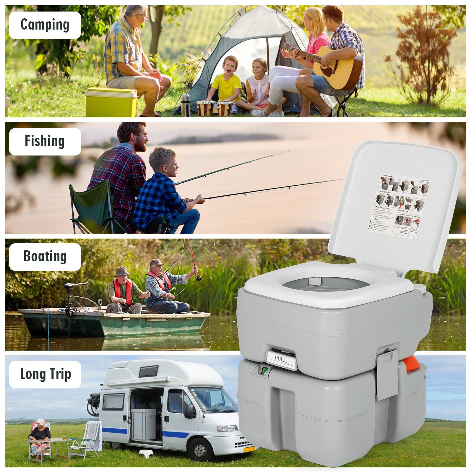 Outdoor Camping Toilet with Flush Pump