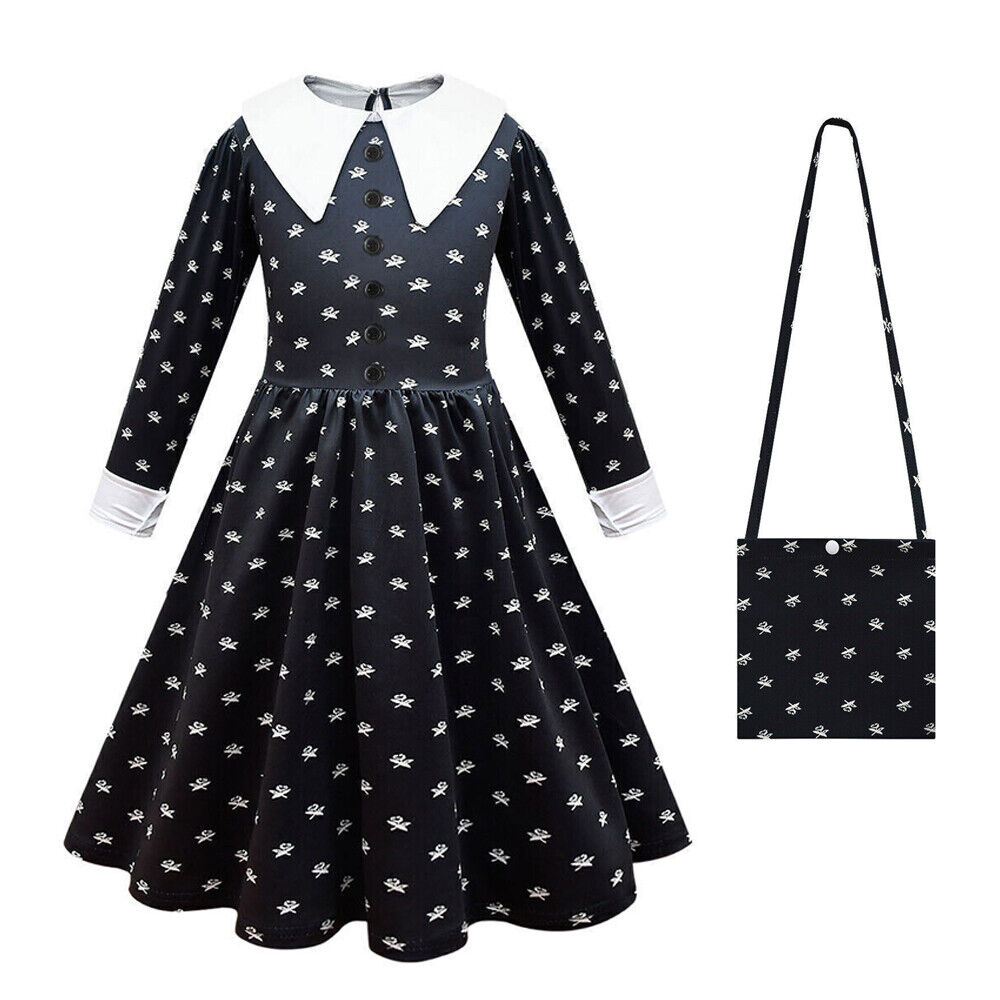 Wednesday Addams Costume with Bag