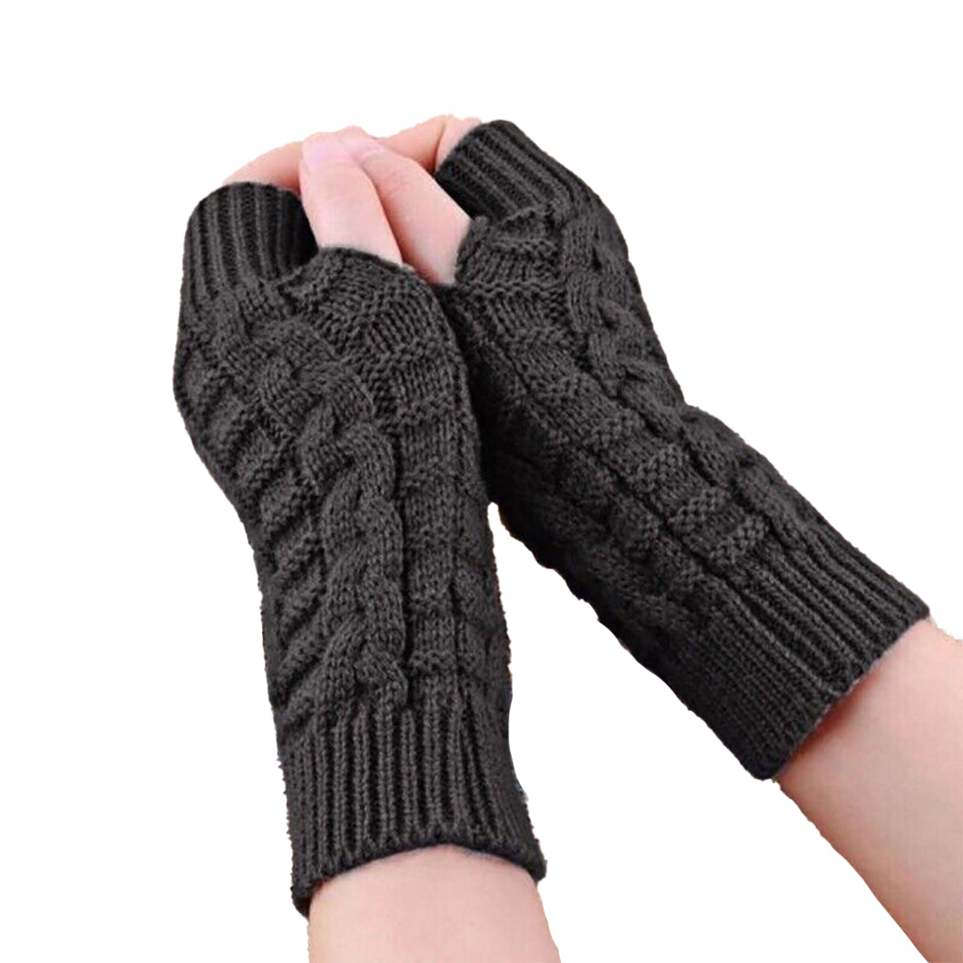 Thermal Fingerless Gloves Mens Womens Knitted Warm Winter Half Finger  Mittens 