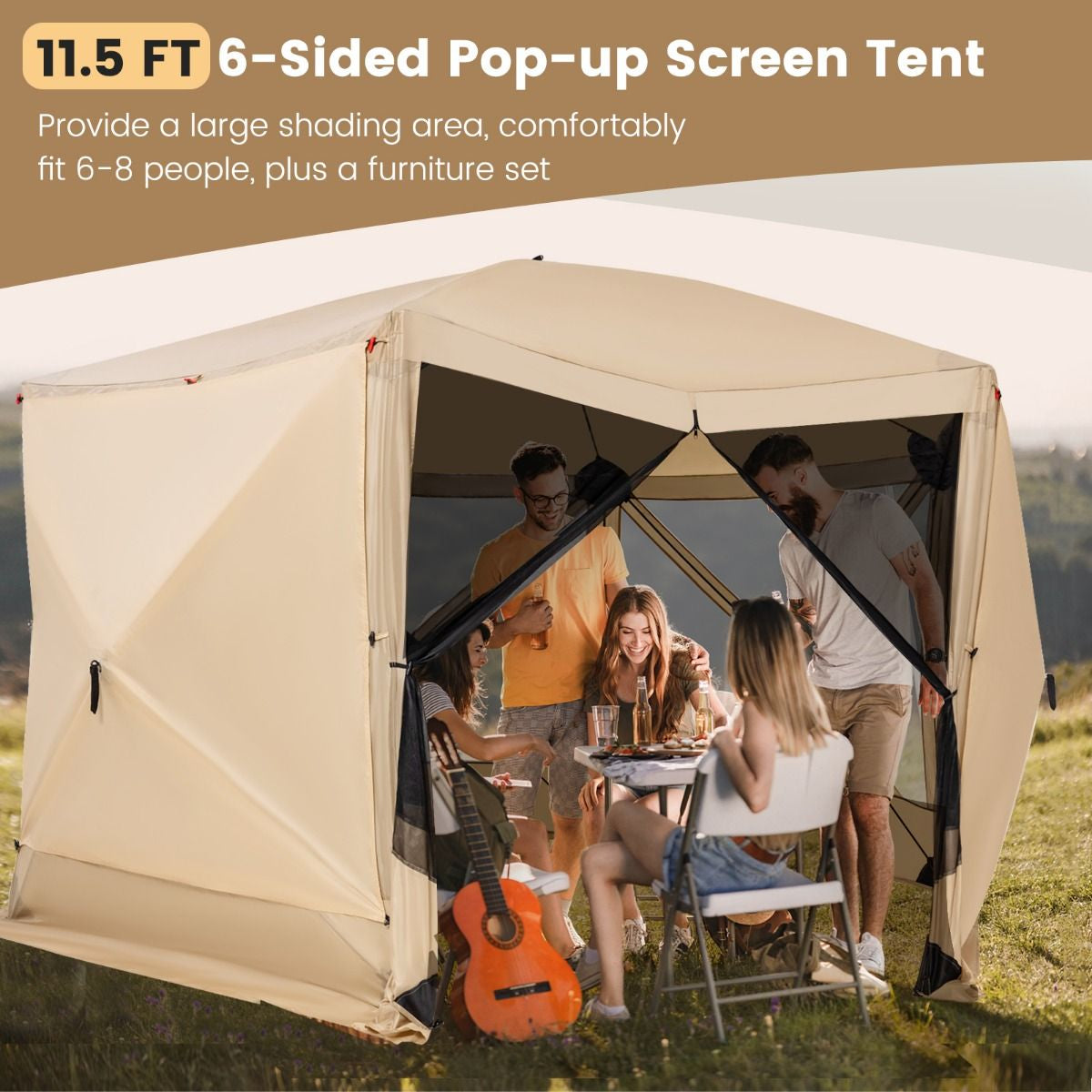 6-Sided Camping Gazebo Instant 