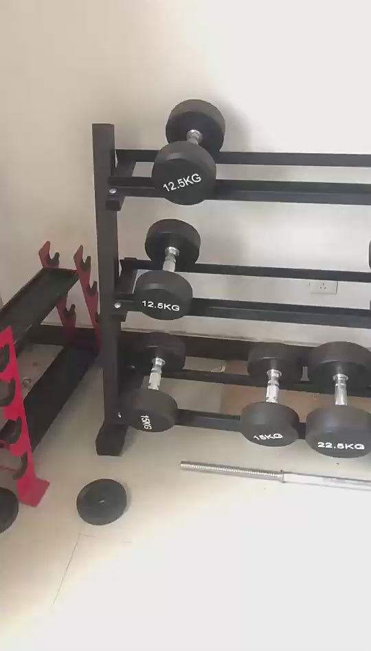 Three Tier Dumbbell Rack - Dumbbell Storage Rack Stand Hex Weight Heavy Duty 3 Tier Wide Home Gym fitness