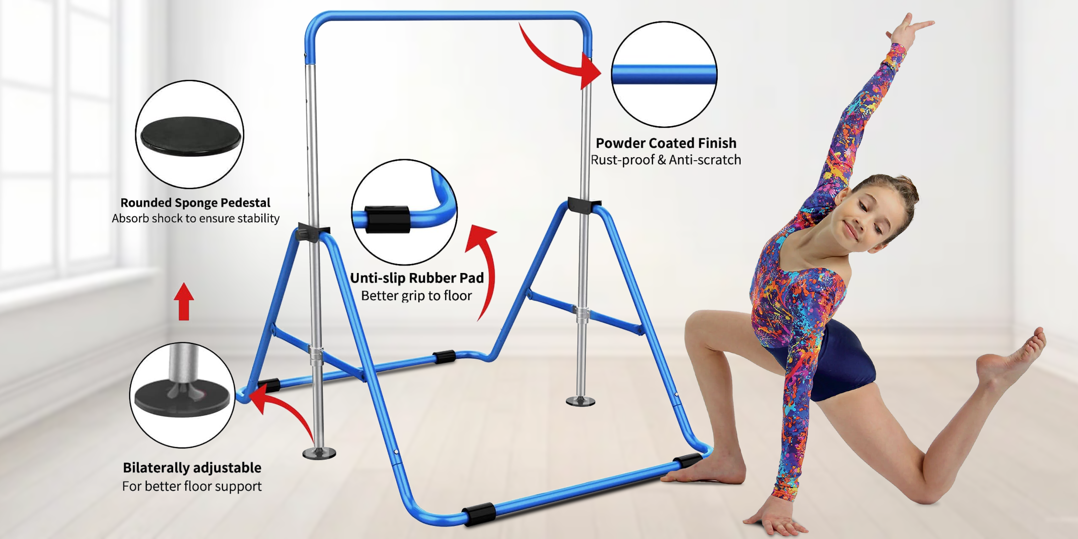 Child’s Gymnastics Bar Junior Training Bar for Kids Expandable Horizontal Bars for Home Gym