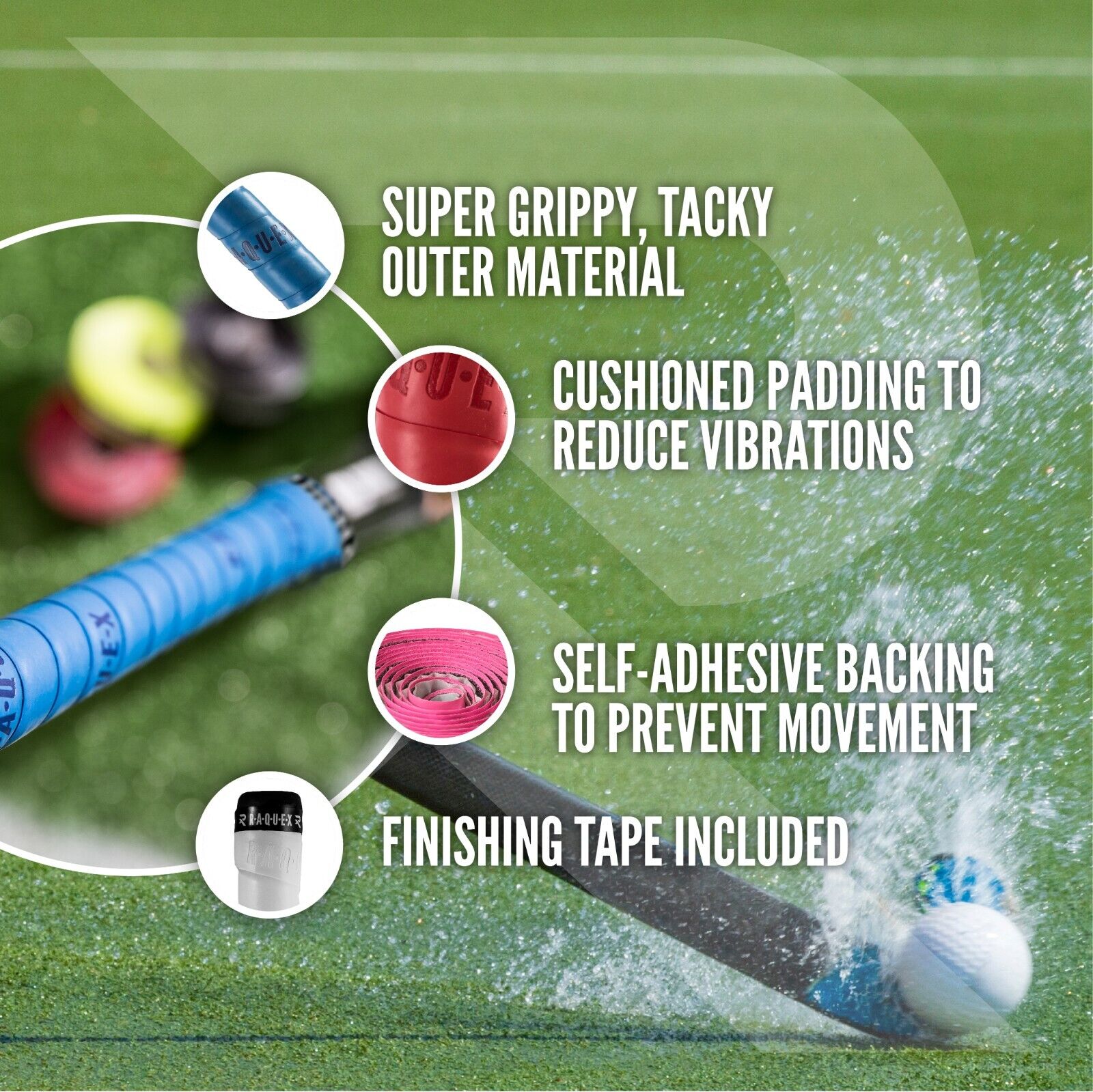 Hockey Stick Grip Tape - Raquex Cushion PU Hockey Stick Grip: Super Grippy, Soft & Absorbent. Self-adhesive backing. Extra long length - Maskura -  Get Trendy, Get Fit